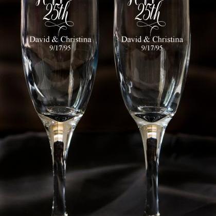 Set of 2 champagne flues, 25th anni..