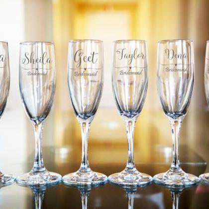 Set of 6 Bridesmaid champagne flues..