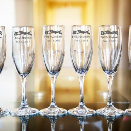 Set of 6 Wedding champagne flues, p..