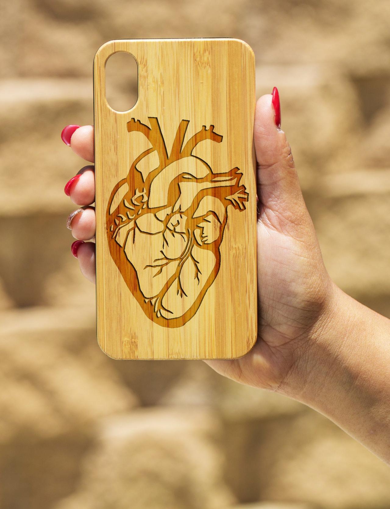 Anatomy Heart IPhone X Case, Engraved Iphone X case, Wooden Engraved Iphone X Case, Iphone case, Beautiful Gift for here, unique case, love