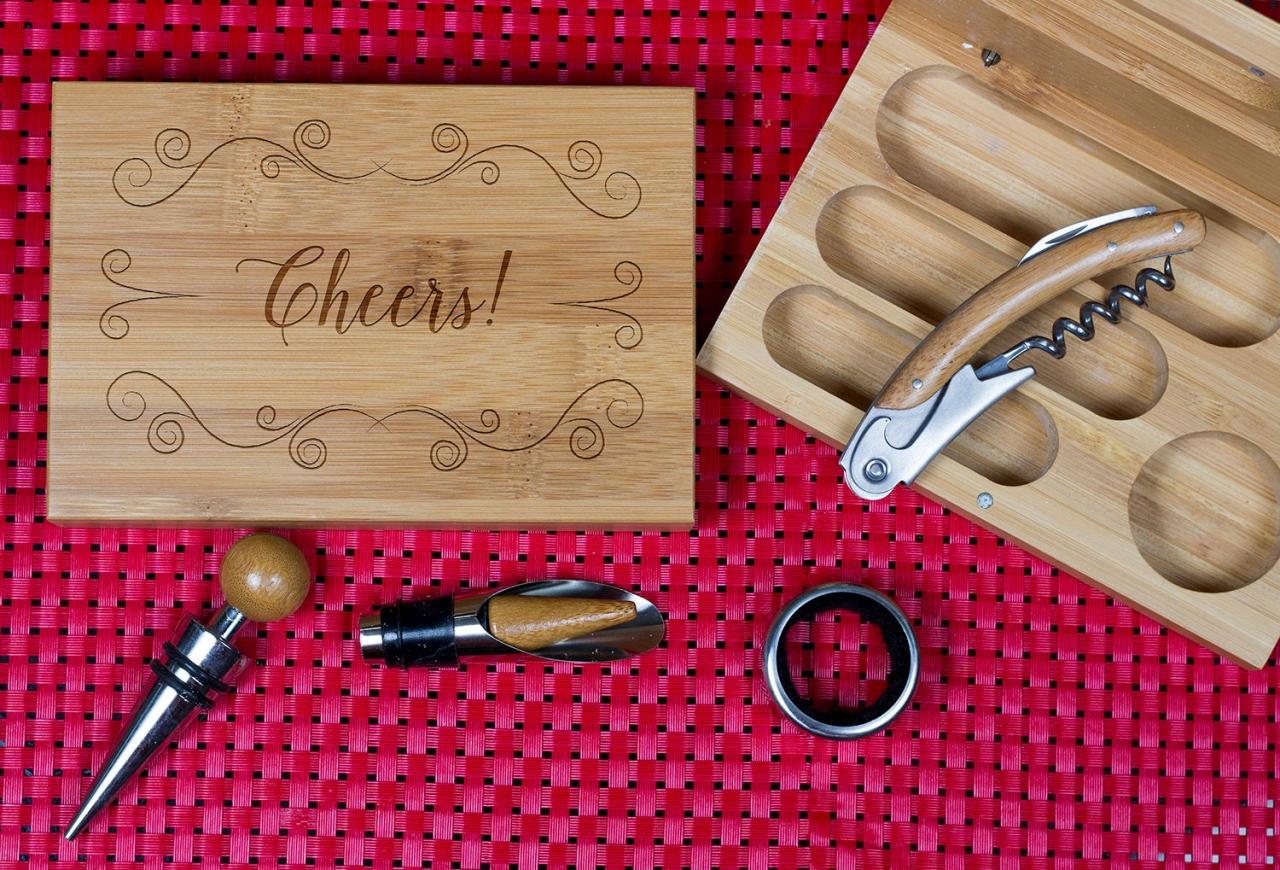 Engraved Wine opener set, Cork screw Set, Cheers, Wooden Engraved Wine Opener set, Party Favor, Christmas Gift