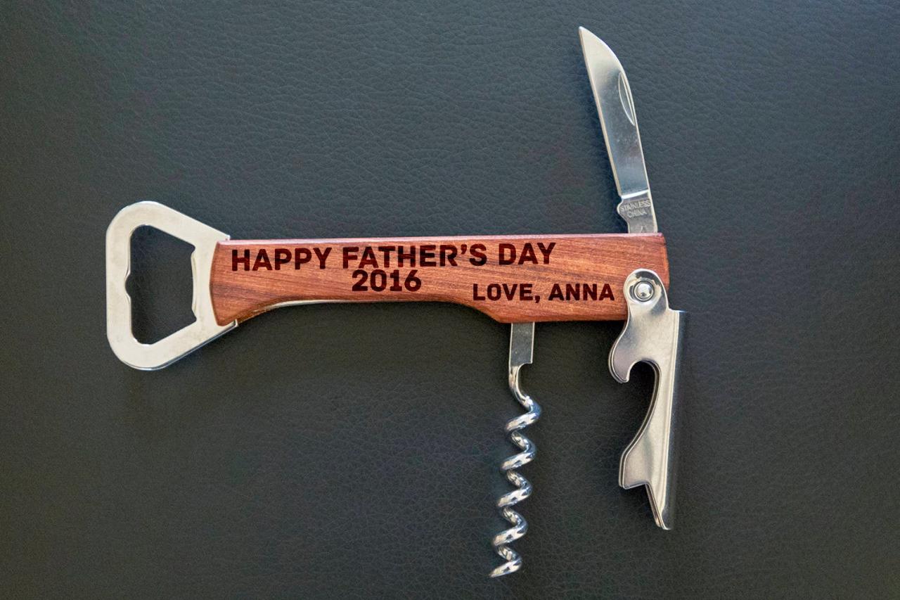Happy Father's Day Bottle Opener- Custom Corkscrew-engraved Wine Bottle Opener-wedding Party Gift-monogram Bottle Opener-personalize