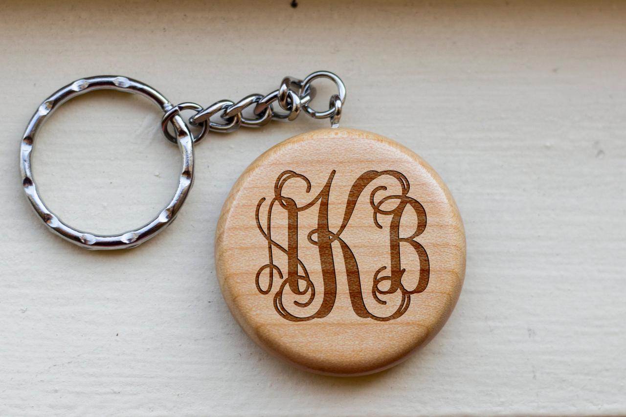 Personalized Key chain, Monogram key chain, love key chain, round key chain, wood Engrave key chain, Gift for Couple, Customized,wooden