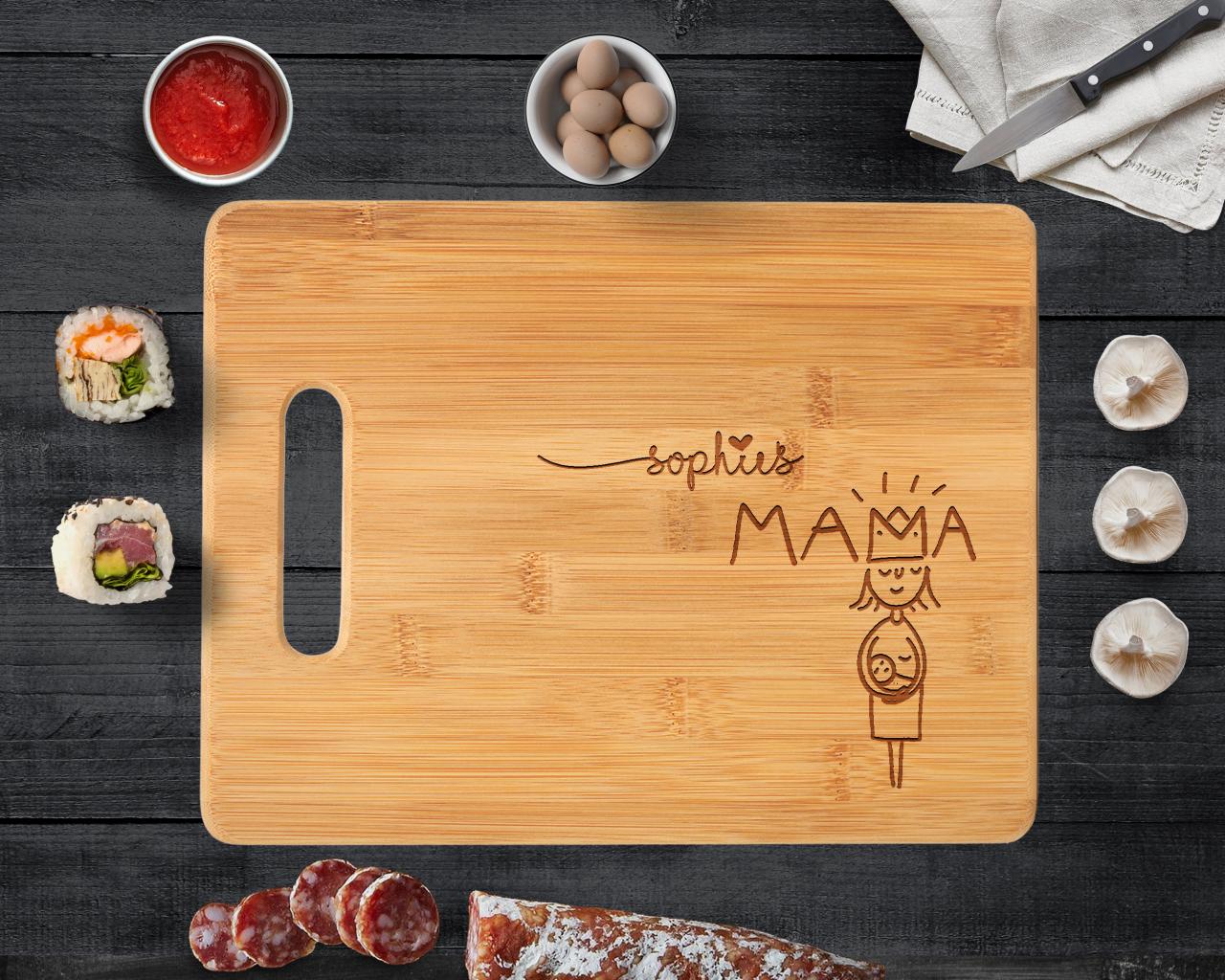 Custom Engraved Cutting Board - Personalized Modern Designed Couples Bamboo Wood Cutting Board // Weddings, Couples, World's Best Mom