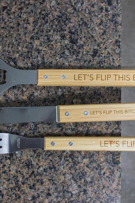 Personalized BBQ Set, Personalized BBQ tool set, Unique BBQ Grill Set, Let's Flip Engraved Barbecue Set, personalized grill set
