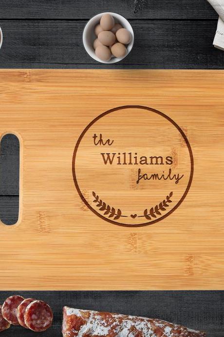 Personalized Wedding Gift, Custom Engraved Wood Cutting Board, Family Name With Border, Anniversary Gift, Bridal Shower Gift, Hostess Gift