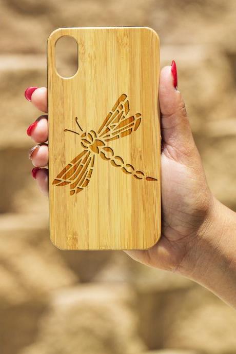 Dragon Fly Iphone X Case, Engraved Iphone X Case, Wooden Engraved Iphone X Case, Iphone Case, Beautiful Gift For Here, Unique, Dragonfly