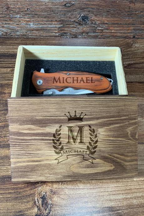 Engraved Knife with wood box, Personalize Knife,Groomsman Knife,Groomsman Giftbox,Wedding Favor, Hunting Knifes,Gift for Father,Gift for him