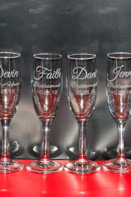 Set Of 12 Champagne Flues, Personalized Names Wedding Toasts, Wedding Champagne Flutes, Engraved Wedding Glasses,custom