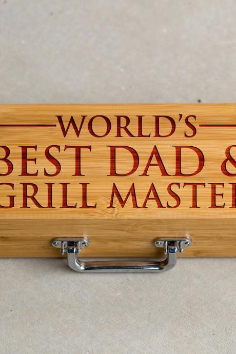 3 piece BBQ Grill Tool set,world's best dad and grill master BBQ tools,Grill tool set,gift for him,BBQ dad,Engraved grill ware,Grill master