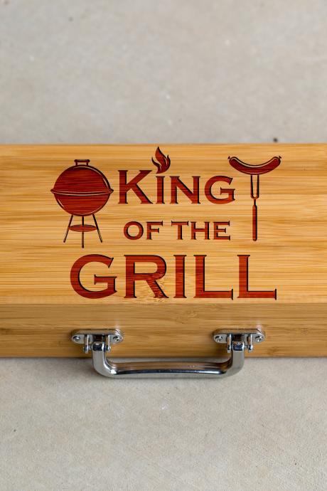3 Piece Bbq Grill Tool Set, King Of The Grill Set, Bbq Tools, Grill Tool Set, Gift For Him, Bbq Dad, Engraved Grill Ware, Grill Master Set