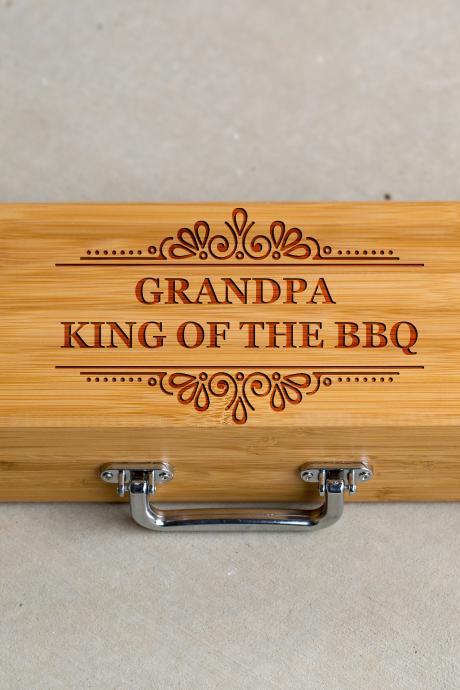 3 Piece Bbq Grill Tool Set,grandpa King Of Grill Bbq Set,bbq Tools,grill Tool Set,gift For Him, Bbq Dad,engraved Grill Ware,grill Master Set