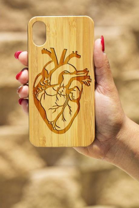 Anatomy Heart IPhone X Case, Engraved Iphone X case, Wooden Engraved Iphone X Case, Iphone case, Beautiful Gift for here, unique case, love