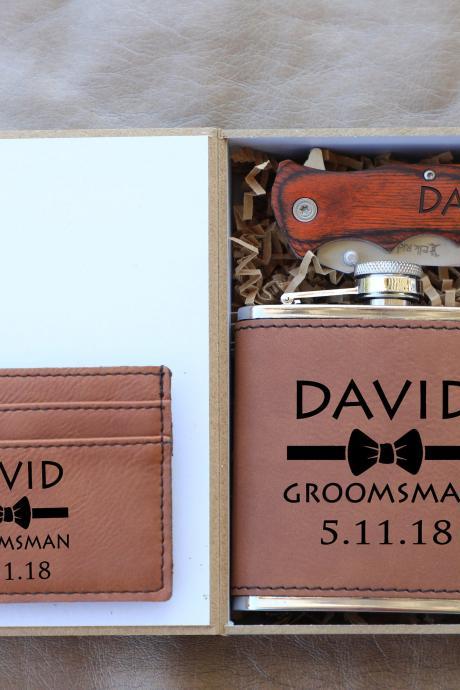 Engraved Groomsman Flask Gift Set, Personalize Groomsmen Flask Gift Box Set,groomsmen Gifts, Knife For Groomsmen, Wedding Gift Favors,groom