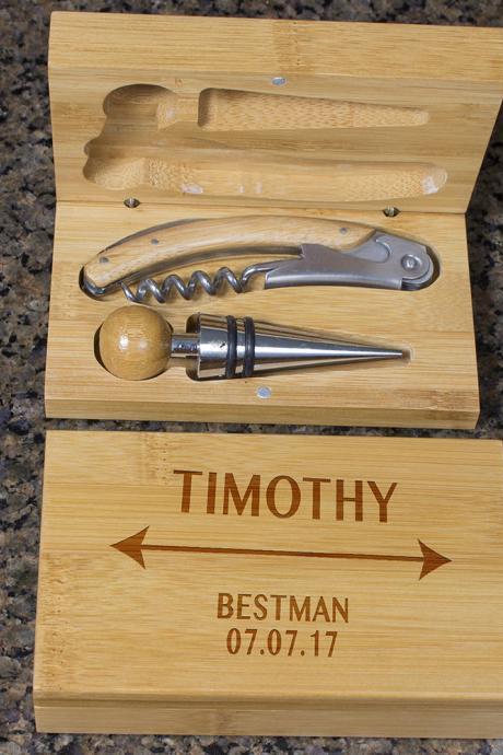 Engraved Wine Opener Set, Personalized Cork Screw Set, Best Man Engraved Wine Opener Set, Wine Party Favor, Christmas Gift