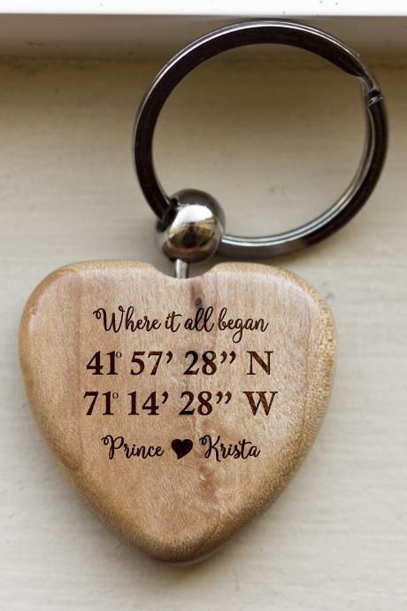 Personalize Key chain, Love coordinates key chain, love key chain,custom key chain, wood Engrave keychain, Gift for Couple, Anniversary gift