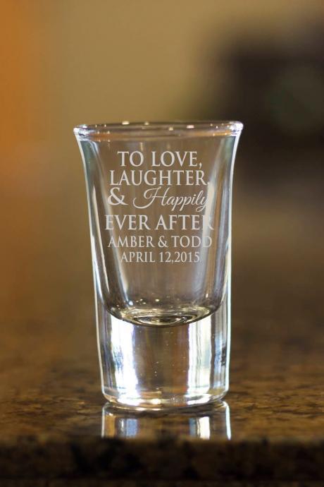 Happily ever after shot glasses,customize shot glasses,wedding shot glasses, wedding favor, couple shot glasses,anniversary gift, couple set