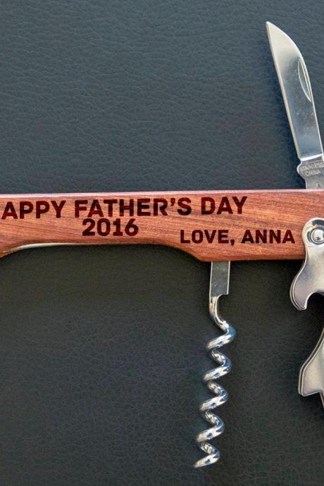 Happy Father's Day bottle opener- custom corkscrew-Engraved wine bottle opener-wedding party gift-monogram bottle opener-personalize opener