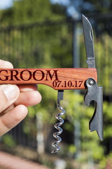 Groom Bottle Opener- Custom Corkscrew-engraved Wine Bottle Opener-wedding Party Gift-monogram Bottle Opener-personalize Opener-wedding Favor