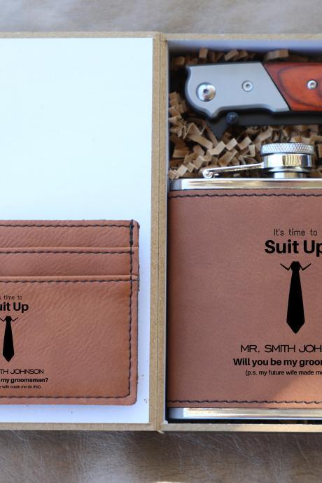 Suit Up Groomsmen Gift Set, Groomsman Gift Set,personalize Groomsmen Gift Set,engraved Gift Set,groom&amp;#039;s Crew Gift Set, Custom Groom