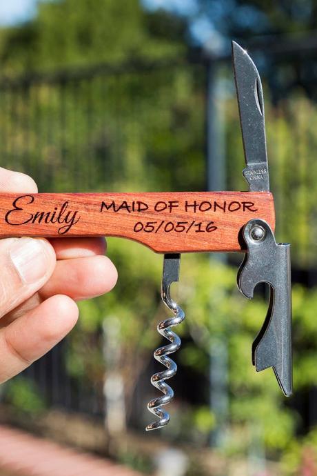 Bridesmaid bottle opener-custom corkscrew-Engraved wine bottle opener-wedding party gift-monogram bottle opener-personalize opener