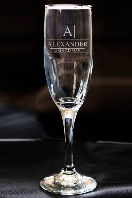 Groomsman champagne flutes, personalized names wedding toast flute, Gift For Him, Engraved Wedding Champagne Glass,Custom