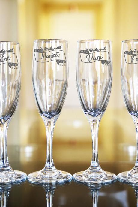 bRIDESDMAID champagne flues, personalized names wedding toasts, Bridesmaid Champagne Flutes, Engraved Glasses,Customize wedding, BFF wedding