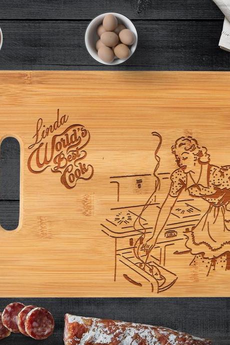 Custom Engraved Cutting Board, Personalized Name Bamboo Wood Cutting Board, Farmhouse Kitchen Decor // Gift For Mom Wife Grandma