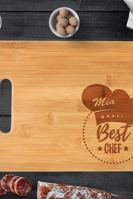 Custom Engraved Cutting Board, Personalized Name Bamboo Wood Cutting Board, Cooks' Kitchen Design // Mother's Day Gift