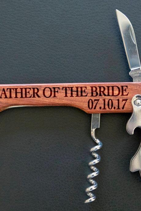 Father of the bride bottle opener- custom corkscrew-Engraved wine bottle opener-wedding party gift-monogram bottle opener-personalize opener