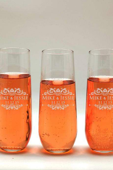 Personalize wedding Champagne glass, Bridesmaid wedding toasts, Wedding stemless flutes, Engraved Wedding Glasses,Customize champagne flutes