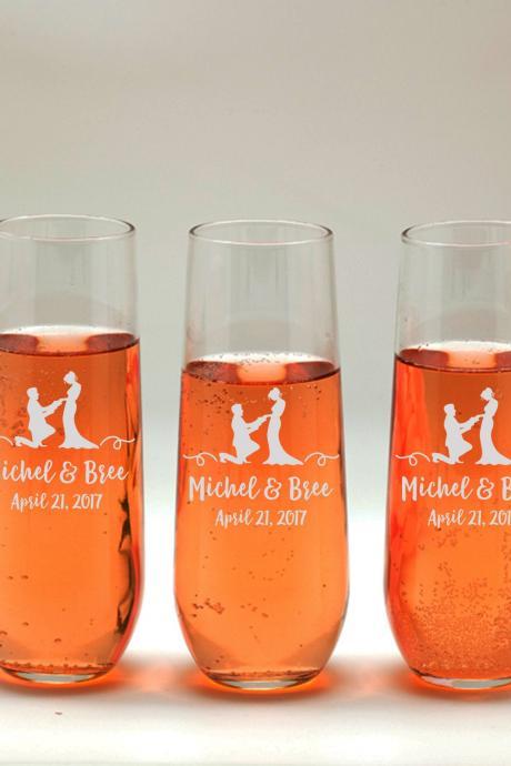 Personalize wedding Champagne glass, Bridesmaid wedding toasts, Wedding stemless flutes, Engraved Wedding Glasses,Customize champagne flutes