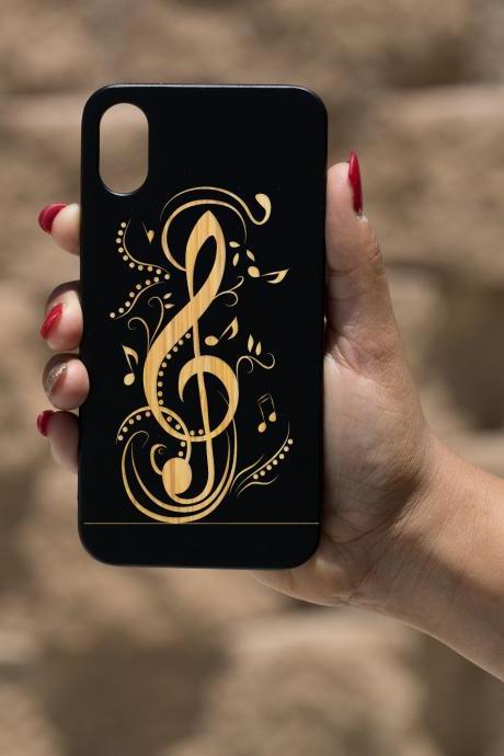 Music Notes IPhone X Case, Engraved Iphone X case, Wooden Engraved Iphone X Case, Iphone case, Beautiful Gift for here,unique case,