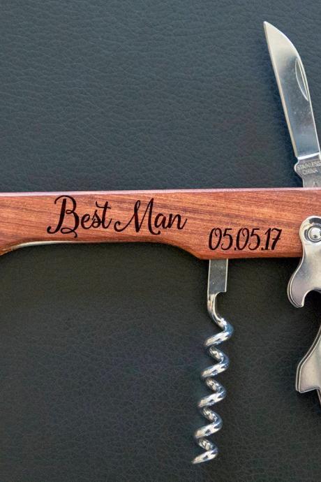 Best Man bottle opener- custom corkscrew-Engraved wine bottle opener-wedding party gift-monogram bottle opener-personalize opener