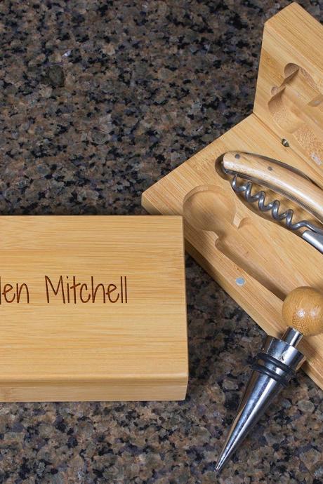 Engraved Wine opener set, Personalized Cork screw Set, Custom Name Engraved Wine Opener set, Wine Party Favor, Christmas Gift.