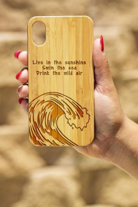 Ocean wave IPhone X Case, Engraved Iphone X case, Wooden Engraved Iphone X Case, Iphone case, Beautiful Gift for here,unique case.