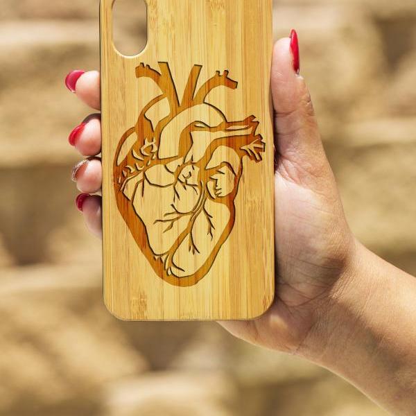 Anatomy Heart IPhone X Case, Engraved Iphone X case, Wooden Engraved Iphone X Case, Iphone case, Beautiful Gift for here, unique case, love